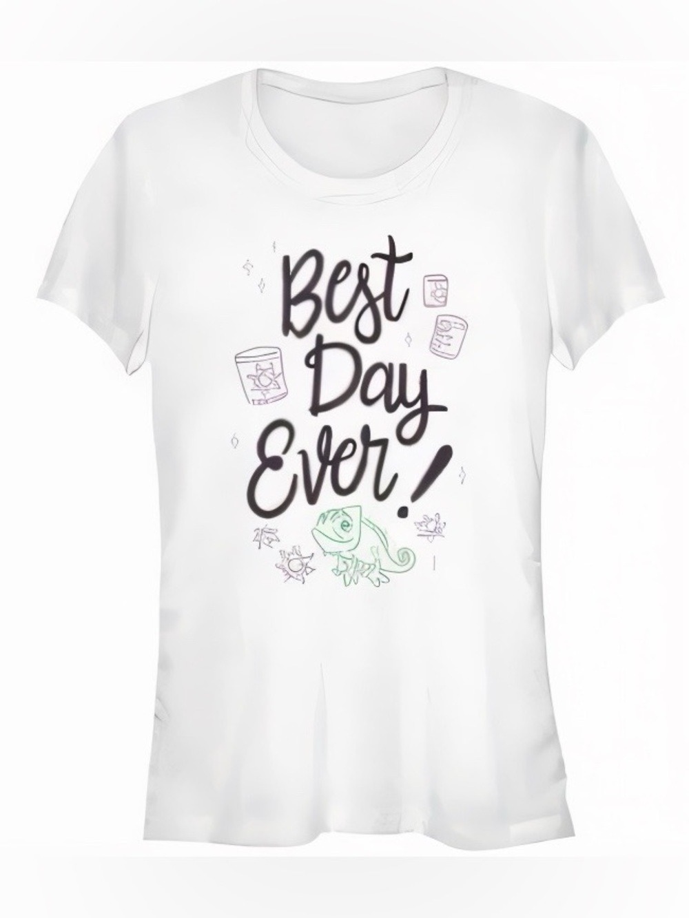 Zuni Disney White Rapunzal Best Day Ever Graphic Short Sleeve Cotton Tee Medium